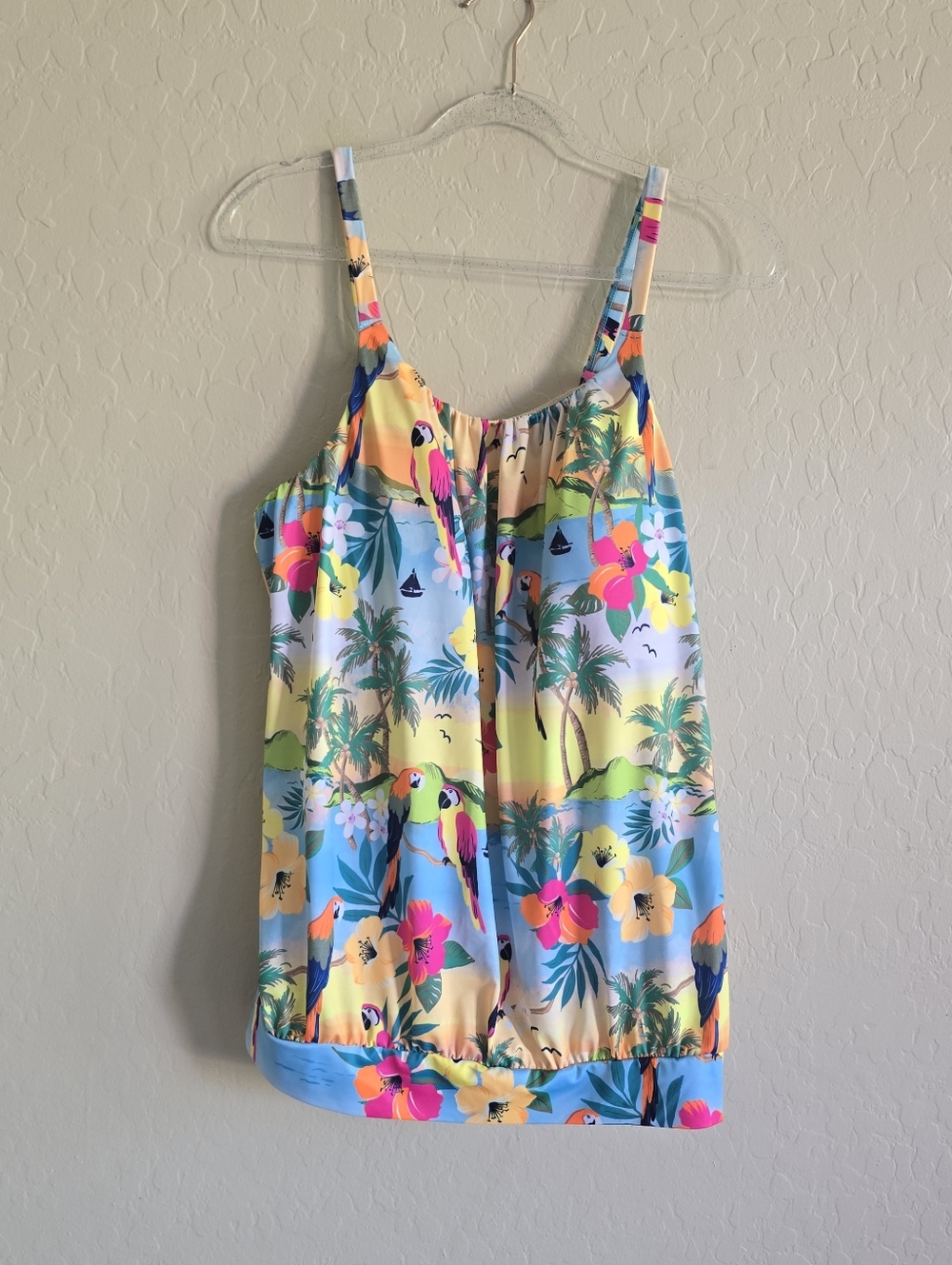 Lane Bryant Tropical Parrot Print Swim Blouson Tankini Top Size 14